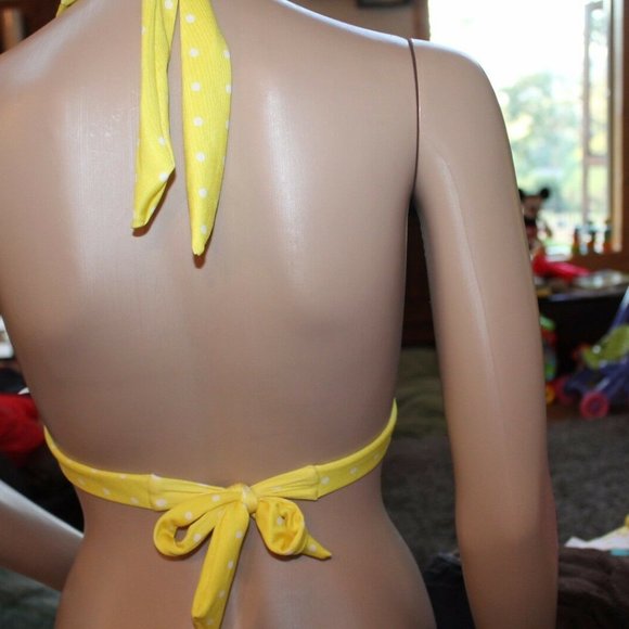 ECO FRIENDLY YELLOW POLKA DOT HALTER BIKINI SURF M - Picture 2 of 5